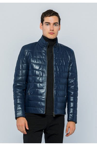 Basics&More سترة منتفخة من الجلد الطبيعي للرجال - 8488