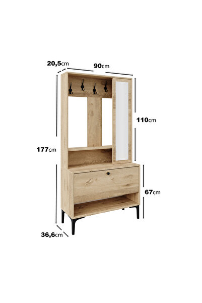VENATTO VALENTİN WOOD TARZ RAFLI,AYNALI PORTMANTO/AYAKKABILIK/VESTİYER(%100MDF)