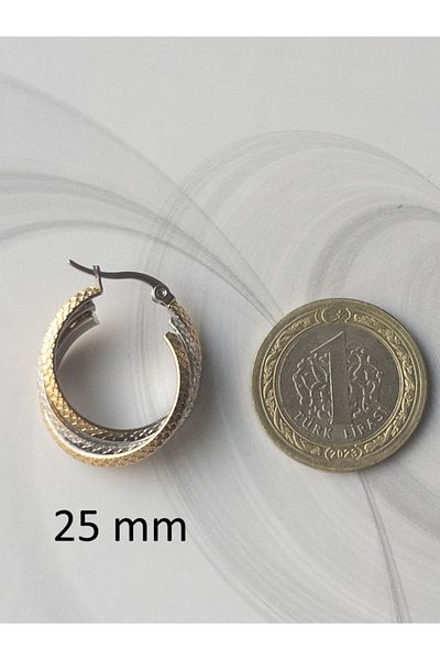 Siya Silver Tarnish Stainless Steel Two Color Patterned Coiled Twisted Earrings -2.5 cm