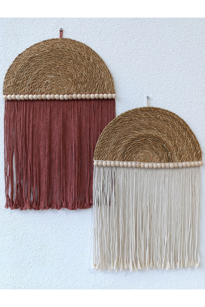 müven 2'li El Yapımı Makrome & Hasır Boncuklu Supla Bohem Duvar Dekorasyon Ür...