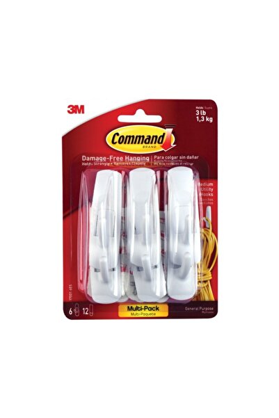 COMMAND 6-Piece Utility Adhesive Hook Medium 17.018x11.938x4.318cm