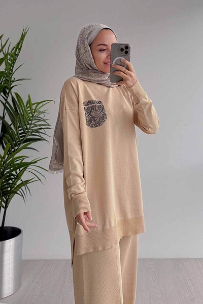 Ka Hijab Stone Pocket Mercerized Hijab Set - Milky Coffee