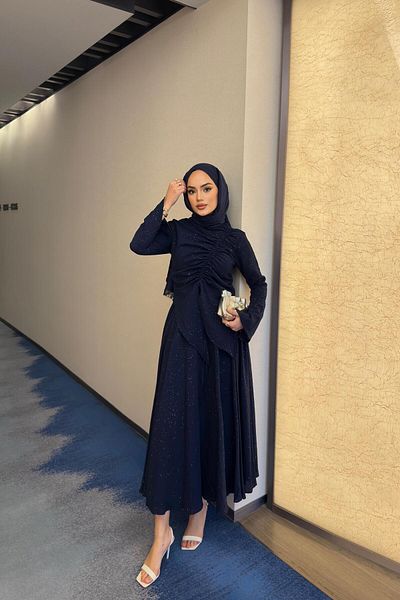 QUQA Glittery Drawstring Suit - Navy Blue