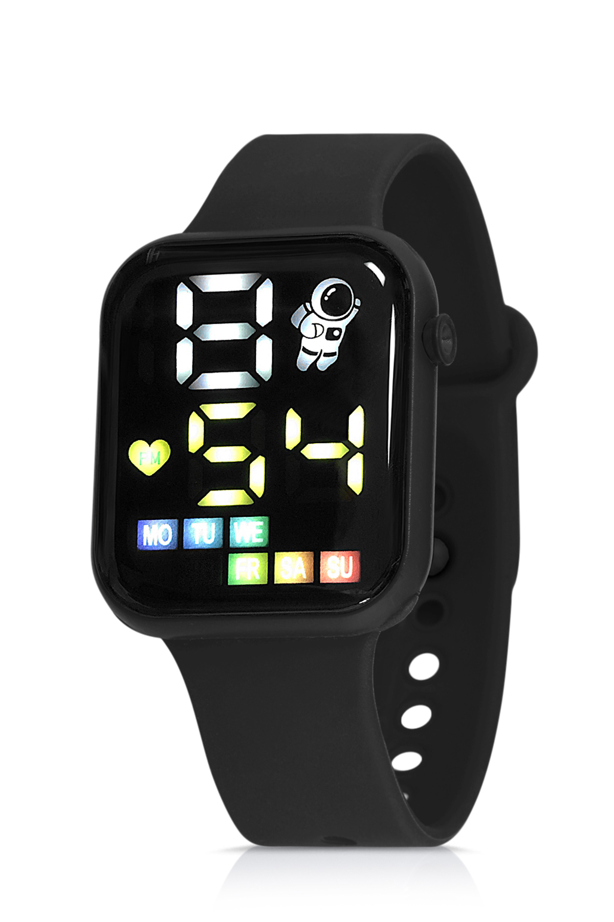 Polo Air Silikon Kordon Dijital Renkli Işıklı Unisex Kol Saati Siyah Renk