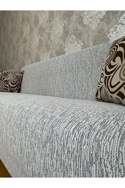 Hazineci Bey Taşgrey-Cream Jacquard Elastic Seat Cover Set - 3+3+1+1 Sofa and Sofa Bed Cover, Flexible Stretch