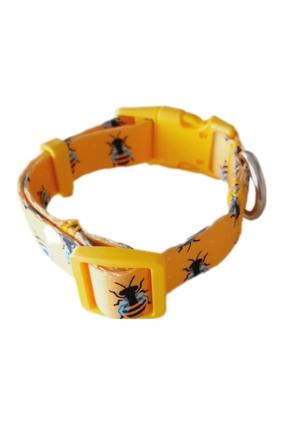 MiaBona Happy Bee Arı Desenli, Yüksek Kaliteli, Sarı Renk, Dijital Baskılı Köpek Boyun Tasması, Dog Collar