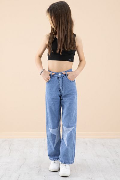 Cansın Mini Pantaloni blugi pentru fete cu imprimeu stea albastră 20273