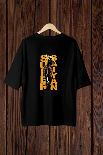 FECCY Tricou oversize din bumbac cu imprimeu Super Saiyan