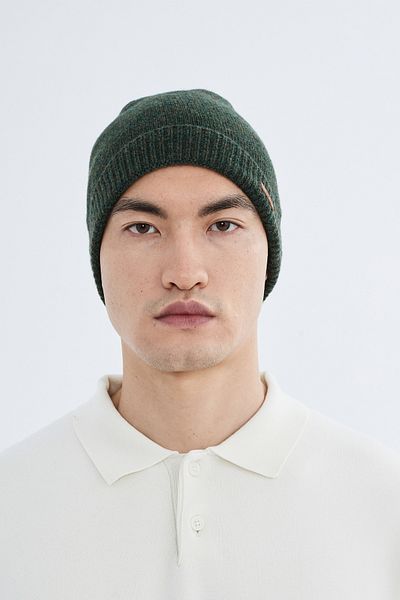 Nordbron Men's Dark Green Wool Logo Soft Knitwear Beret Basic Fold Winter Casual Model Landson