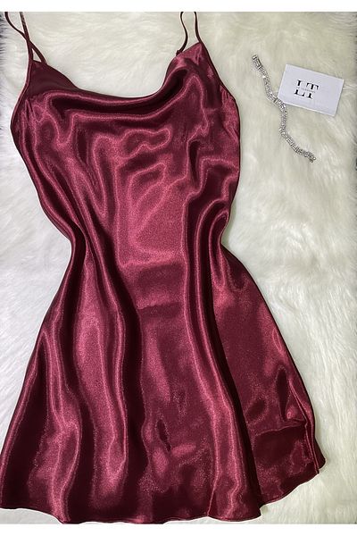 Le Tonnerre WOMEN'S Claret Red DEGAJE COLLAR SHORT NIGHTWEAR