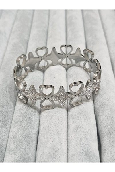 MSA TREND Çelik bileklik taşlı yıldız kalp desenli bilezik 316L ayar gümüş re...