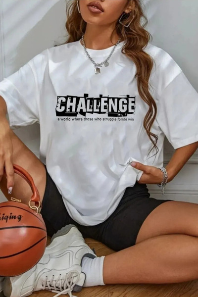 FECCY Βαμβακερό Unisex Challenge T-shirt με άνετη εφαρμογή και oversized γραμμή