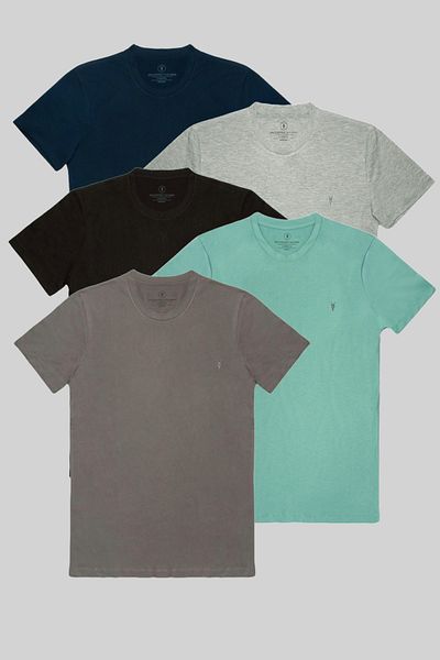 COMBİNE MİCHAİL Ανδρικό σετ 5 μπλουζάκι Navy Blue-Grimelange-Black-Cagla-Fume 100% βαμβακερό