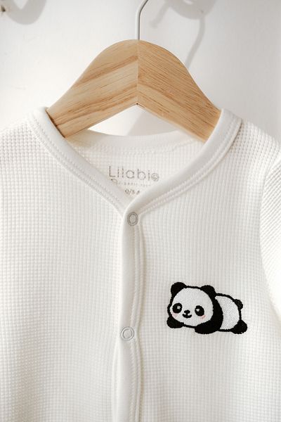 Lilabio Long Sleeve Embroidered Waffle Fabric Baby Romper