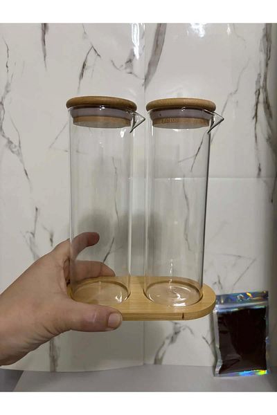 Altabi 400 ml Glass Oil Vinegar Vinegar with Bamboo Tray - Without Handle