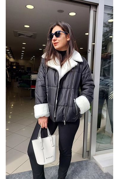 Unıquemode Short Fabric 9001 Model Coat - Fur Collar Detail
