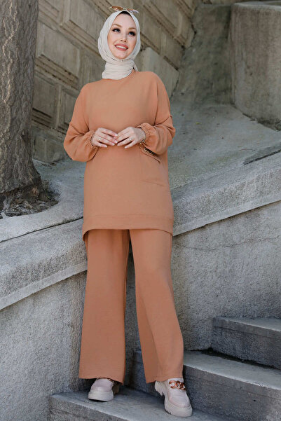 TOFİSA Hnedé tunikové nohavice – rovné stredné ženy – 10542