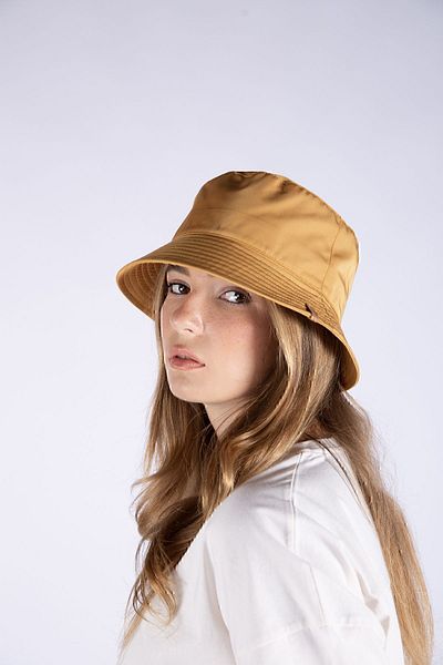 Nordbron Unisex Mustard Moena Leather Label Detailed Bucket Hat Cotton Inner Lining with Sweatband Logo Bucket