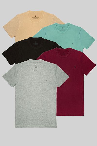 COMBİNE MİCHAİL Ανδρικό μπλουζάκι μπεζ-Cagla-Black-Burgundy-Grimelange Crew Neck Basic