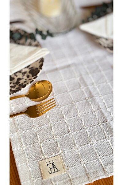 EVYA Monika Linen Runner - 40X110 cm American Service Cream for Table, Table, Living Room, Kitchen