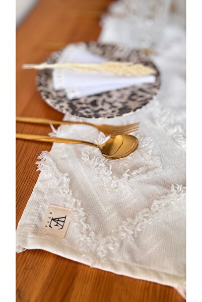 EVYA 40X110 cm Punch Embroidered Washable Runner - White American Service for Table, Table, Living Room, Kitchen