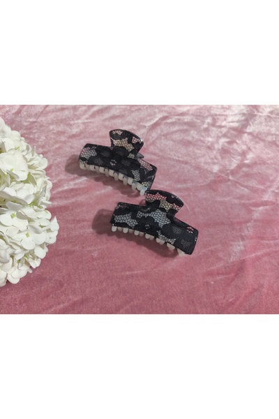 Selen Black Color Lace Patterned Latch Buckle 2Pcs