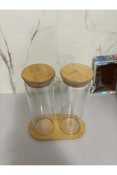 Altabi 400 ml Glass Oil Vinegar Vinegar with Bamboo Tray - Without Handle