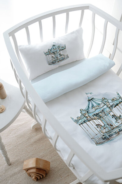 Tuğba Kuğu Anne Yanı Beşik Nevresim Takımı (60x100) - Royal Series - Blue Carousel