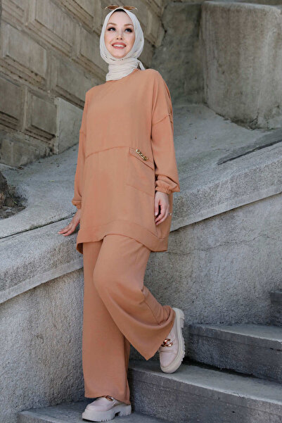 TOFİSA Hnedé tunikové nohavice – rovné stredné ženy – 10542