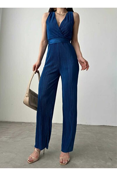 Genel Markalar V Yaka Kuşaklı Krinkle Tulum