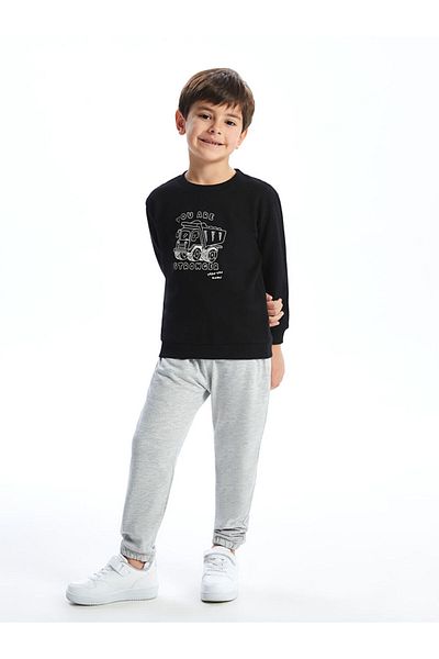 LC Waikiki Crew Neck Printed Baby Boy Sweatshirt and Sweatpants Set of 2
