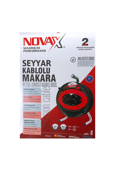 Toptancı Amca Novax Makaralı Ara Kablo Uzatma Kablosu Makaralı Priz Fiş Kalın 3x2.5 x 40 Metre