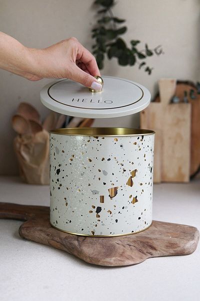 EVLE Terrazo Patterned Food Storage Container - Metal Storage Container 17.5 Cm X 15.5 Cm Er146-9g