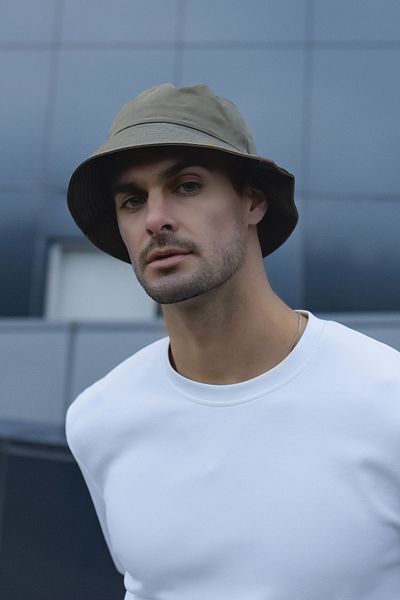 Nordbron Moena Unisex Khaki Anti-Sweat Cotton Lined Large Leather Bucket Hat with Logo Detail Cool Model