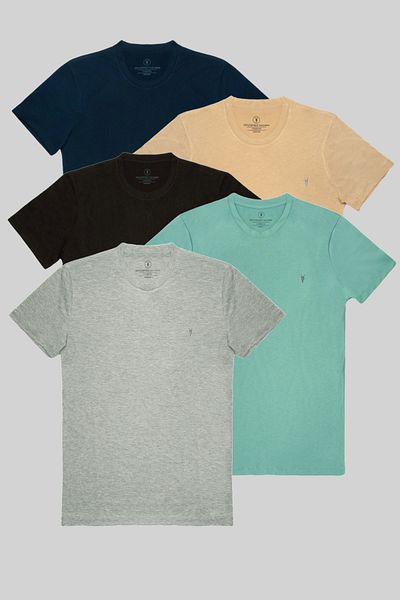 COMBİNE MİCHAİL Ανδρικό μπλουζάκι με λαιμόκοψη Navy Blue-Beige-Black Basic