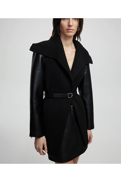 İpekyol Faux Leather and Knitwear Mix Coat