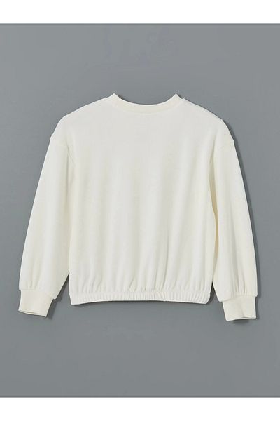 LC Waikiki LCW Kids Ecru Crew Neck Velvet Κοριτσίστικο φούτερ