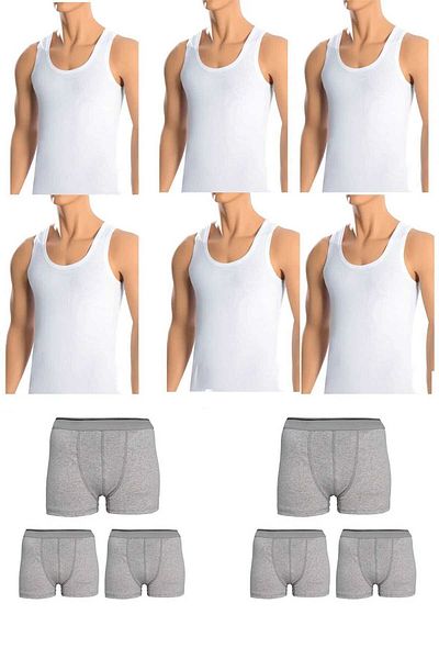 Belifanti Collection Men's Cotton 6-Piece White Undershirt and 6-Piece Gray Boxer 12-Piece Set