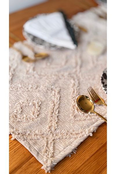 EVYA Μπεζ Χρώμα Punch Embroidered Runner - 40x110 cm, πλενόμενο, American Service Care
