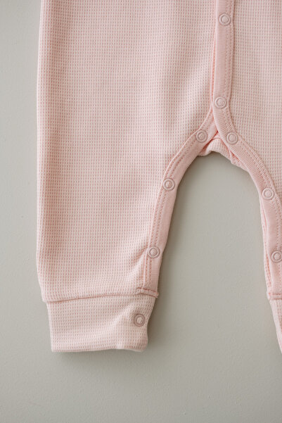 Lilabio Uzun Kollu Nakış İşlemeli Waffle Kumaş Bebek Tulum