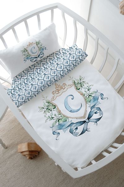 Tuğba Kuğu Mother's Crib Bedding Set - Blue Royal Series, Letter C (60X100)