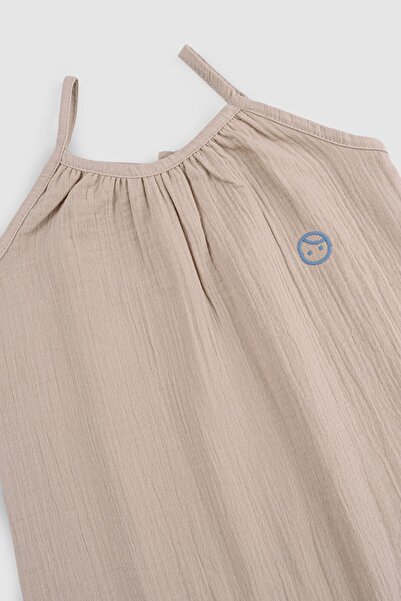 Little Gusto Organic Cotton Muslin Baby Beige Strappy Salopet