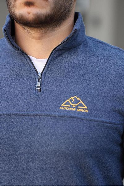 Miron Μπλε Unisex Κεντημένος γιακάς με μισό φερμουάρ Fleece φούτερ- 2321
