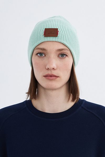 Nordbron Mint Green Unisex Knitwear Saxa - Soft Pattern, Beanie Stripe, Stretchy Winter Logo