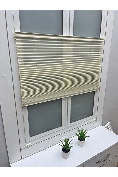 YAZAR HOME Açık Krem (Ekru) Katlanır Cam Balkon Perdesi-Ofis Perdesi-Ev Perdesi-Salon Perdesi-Plise Perde