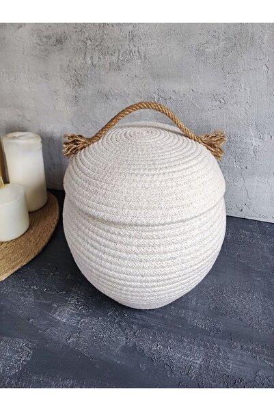 karelim home Multi-Purpose with Lid, Basket, Jute, Wicker, Woven Basket 23X12
