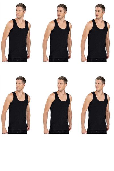 Belifanti Collection Men's Cotton 6 Pieces Black Undershirt Set of 6