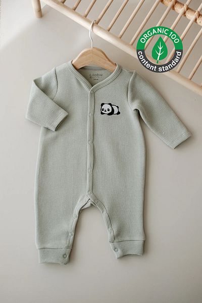 Lilabio Long Sleeve Embroidered Waffle Fabric Baby Romper