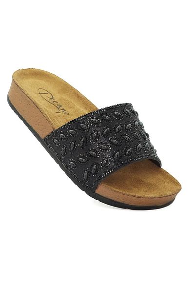 LETAO Pienne Women's Black Stone Inside Pad Extra Comfortable Dowry Bridal Casual Slippers