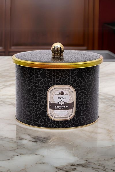 EVLE Trellis Patterned Round Metal Storage Container 14 Cm, Food Container - Organizer 17.5 Cm X 13 Cm Er145-v2